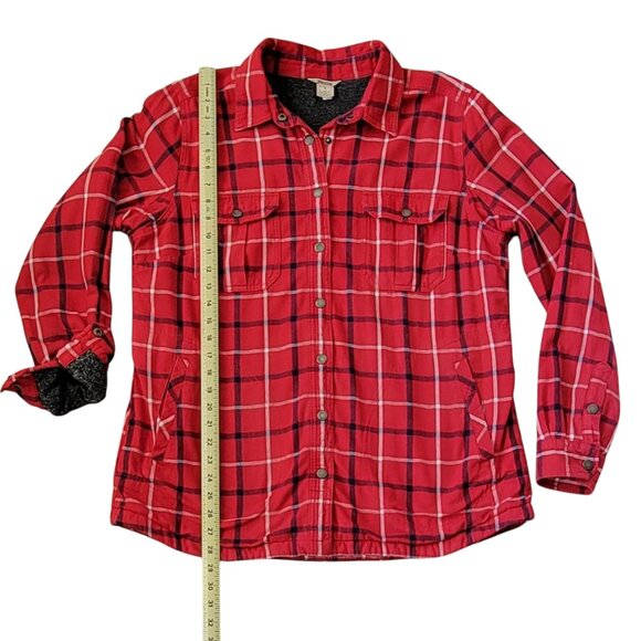 Duluth Free Swingin' Red Plaid Fleece Lined Snap Front Shirt Jacket Shacket Sz L - Picture 10 of 12